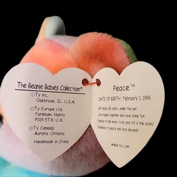 RARE Retired TY Beanie Baby "Peace" the Rainbow Tie-Dye Peace Bear ☮️🌈🐻 - Picture 6 of 7